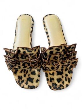 NWOT C Comfort Est. 1946 Leopard Ruffle Slide Sandals - Size 10